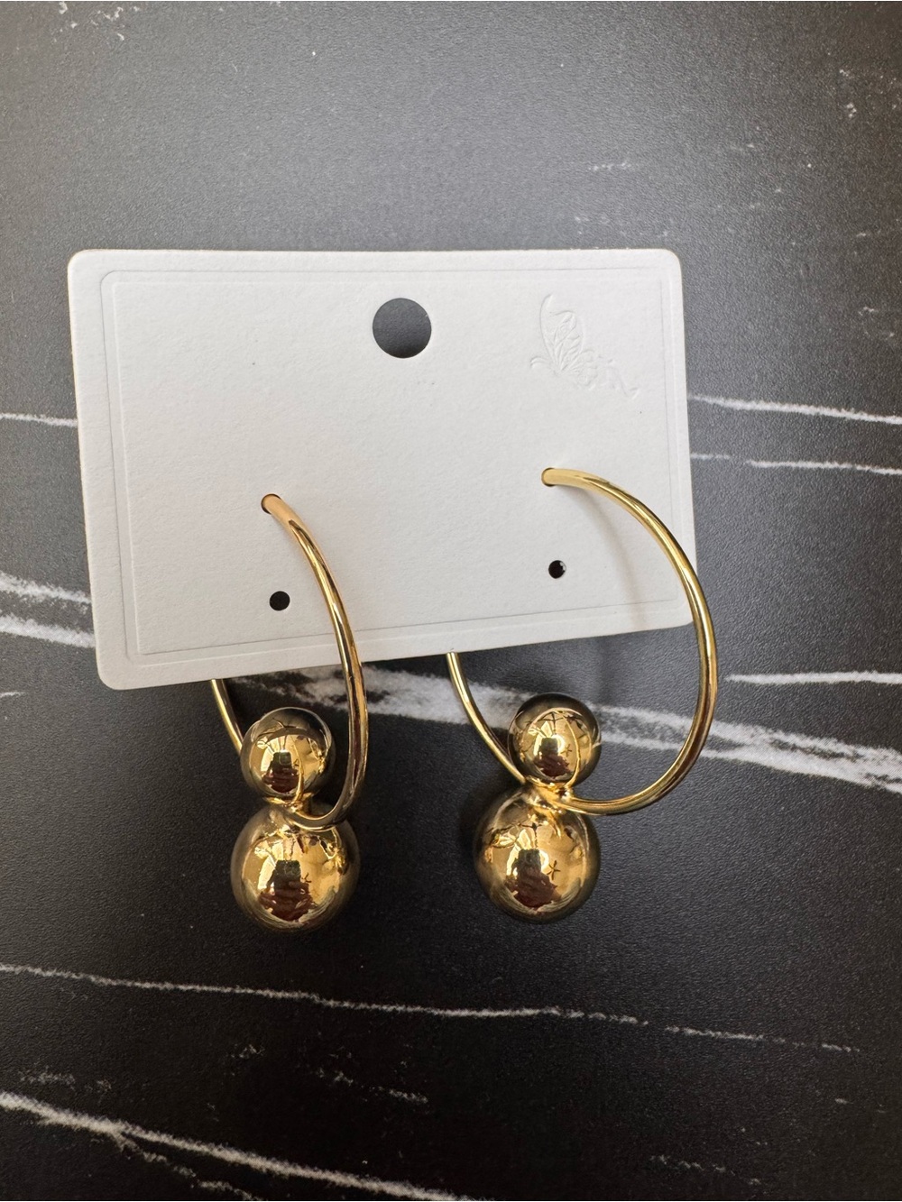 Polished Gold Double Ball Hoop Earrings for Women